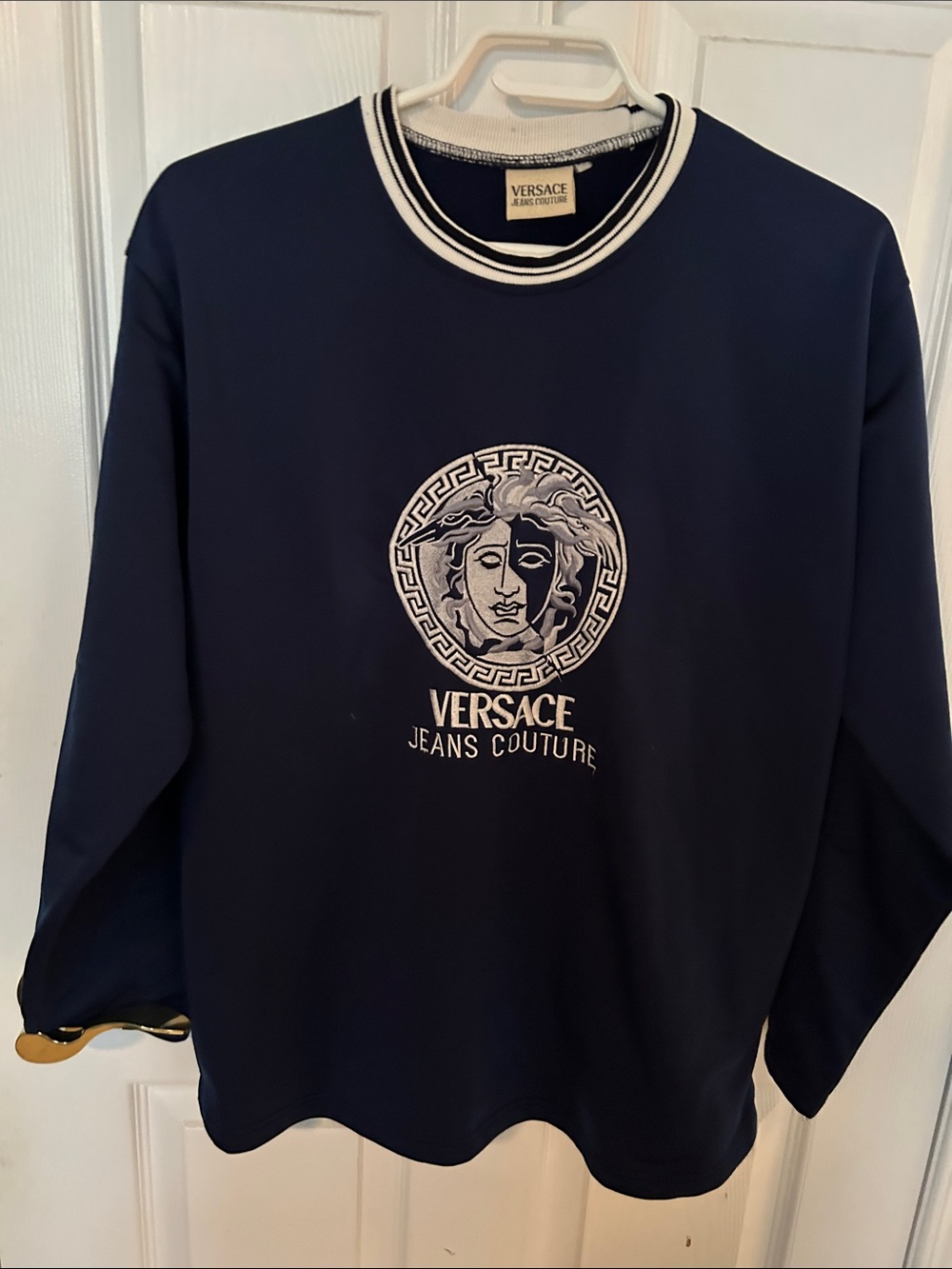 Versace Jeans Couture Navy Crewneck Sweater with Medusa Emblem